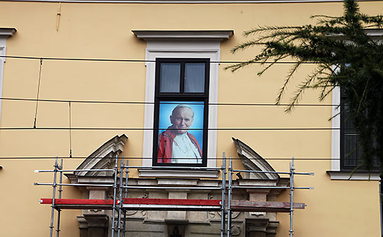 picture of Pope John Paul ll at a building window in Krakow