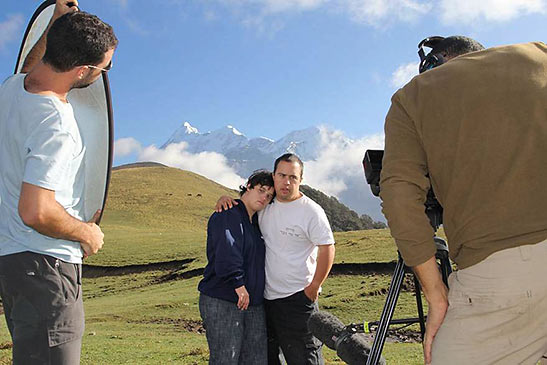 Director Yonatan Nir, with his cinematographer Yoav Kleinman, shoot a scene with Sagi and Nitzan