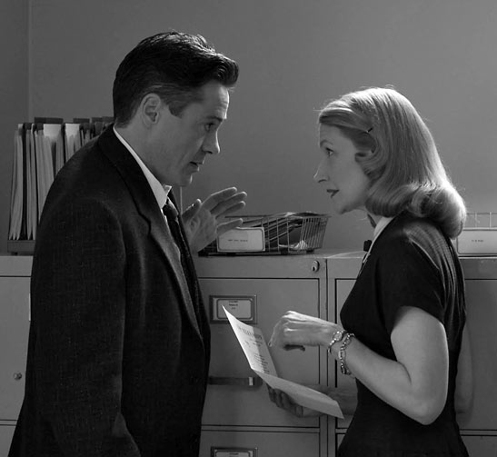 Patricia Clarkson with Robert Downy, Jr. in the film 'Good Night, and Good Luck'