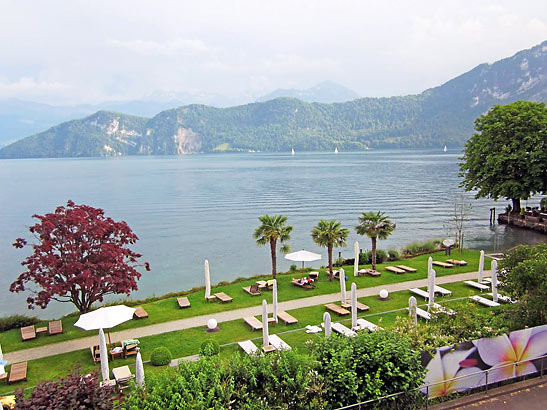 view of Lake Lucerne from a room at the Park Hotel Weggis