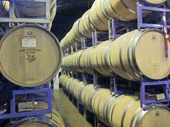 wine storage barrels at the Oak Mountain Winery