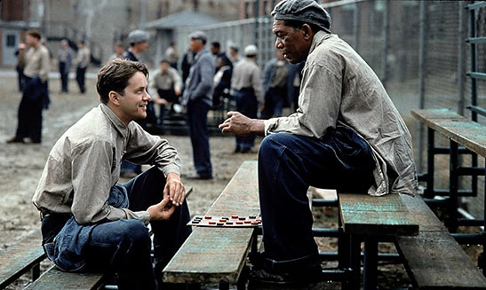 co-stars Tim Robbins and Morgan Freeman in a scene from 'Shawshank Redemption'