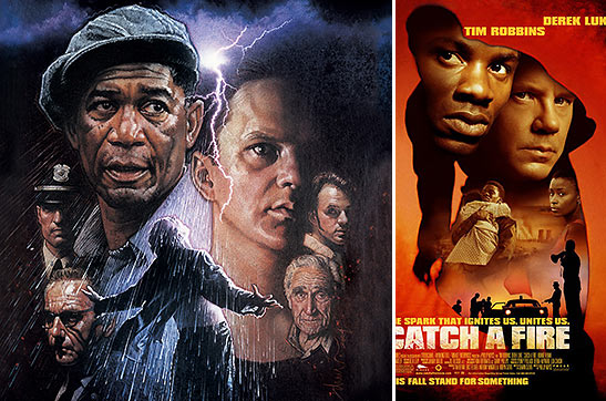 posters for the movies 'The Shawshank Redemption' and 'Catch a Fire'