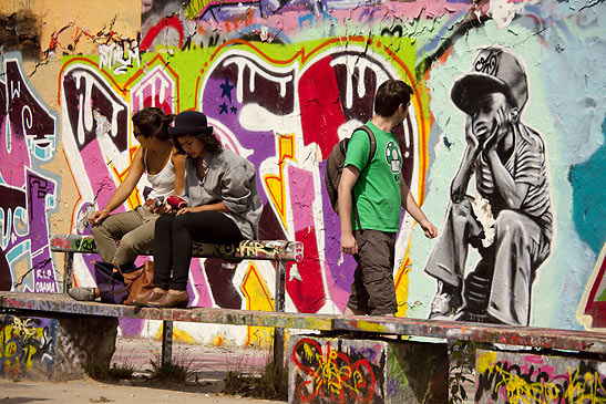 art works on the East Side Gallery of the Berlin Wall