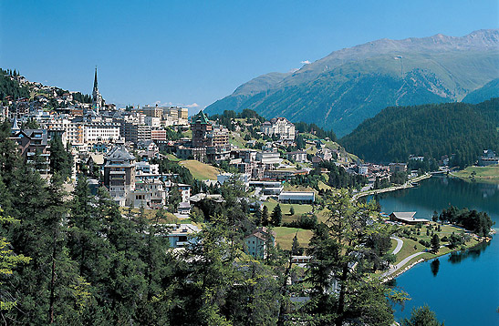 view of St. Moritz with its lake on the right