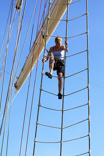 climbing to the Crow's Nest on the Royal Clipper