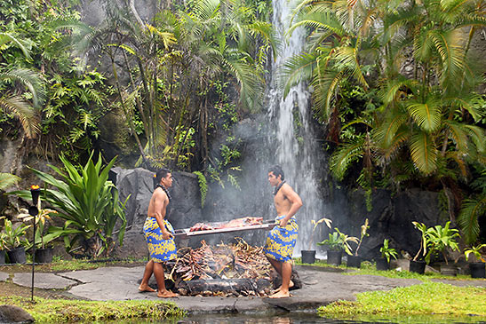 preparing food at the Polynesian Cultural Center
