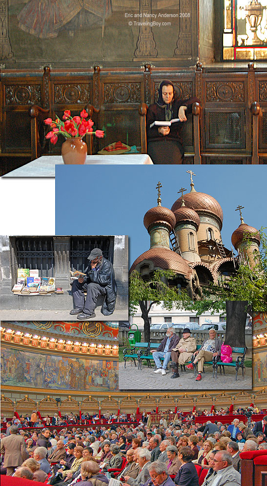 montage of church scenes in Bucharest