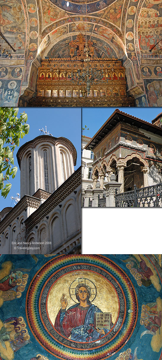 montage of church architecture and art, Bucharest
