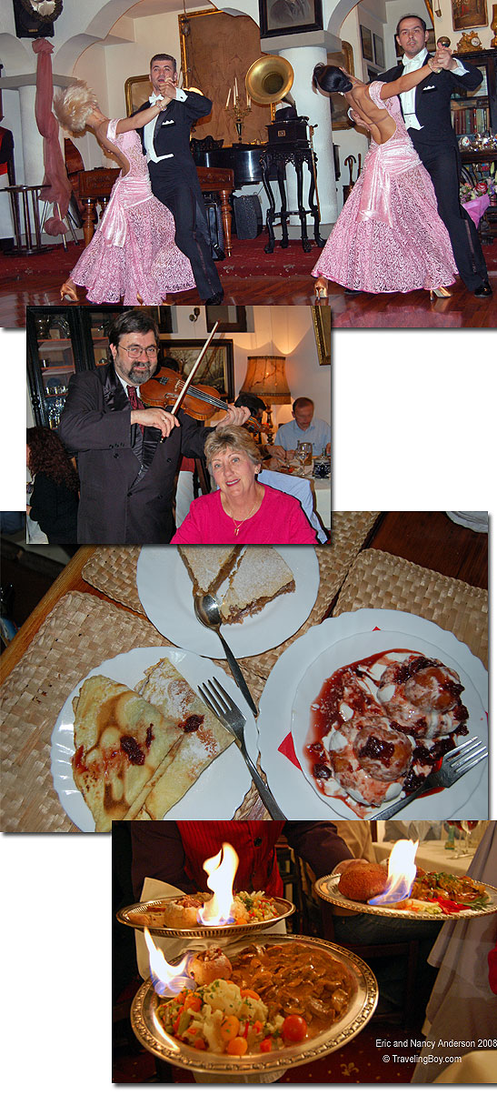 montage of Romanian music, dancing and dining, Bucharest