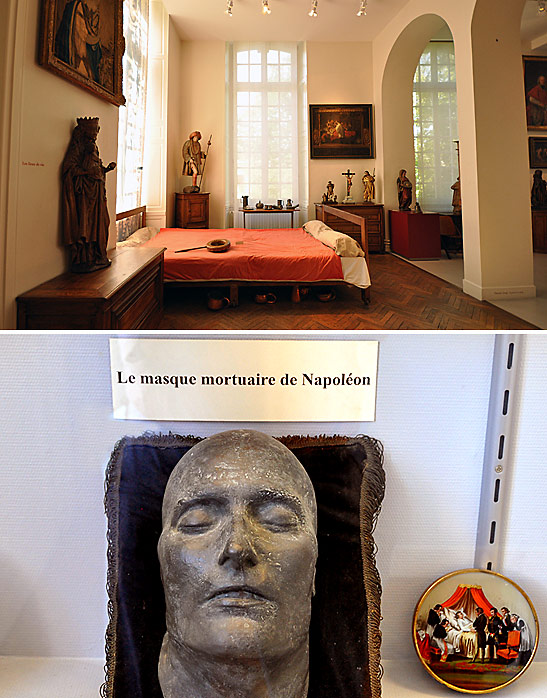 communal bed for six patients and Napoleon Bonaparte's death mask - both at the Flaubert and medicine history museum, Rouen