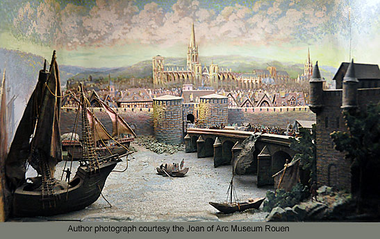 a painting of Rouen in medieval times at the Joan of Arc Museum