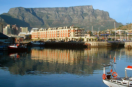 the port at Cape Town, South Africa with Table Mountain in the background