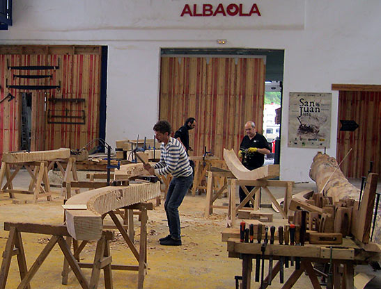 volunteers building a replica of the whale ship San Juan at the Albaola museum