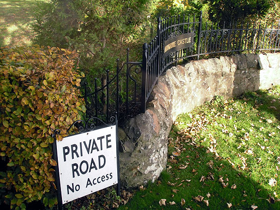 sign on Pittormie Castle fence near St. Andrews, Scotland
