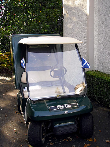 club car at the grounds of Pittormie Castle