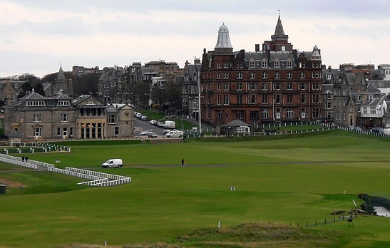 St Andrews Royal and Ancient Golf course, with the clubhouse in the background