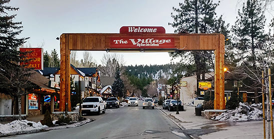 Welcome sign in downtown Big Bear Lake village