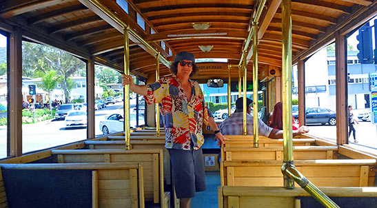 the writer on a Laguna Beach summer trolley