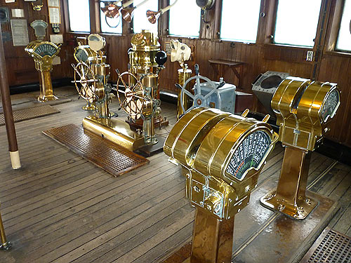 old maritime equipment on display aboard the Queen Mary