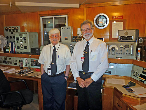 Jerry Fullerton and his friend at the Queen Mary's radio room
