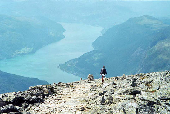 hiker in Norway's fjord country