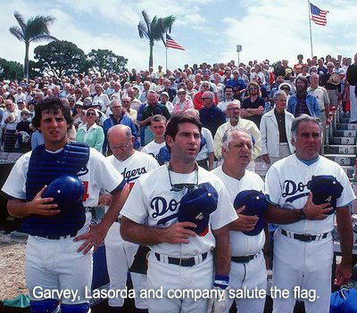 Garvey, Lasorda and company salute the flag