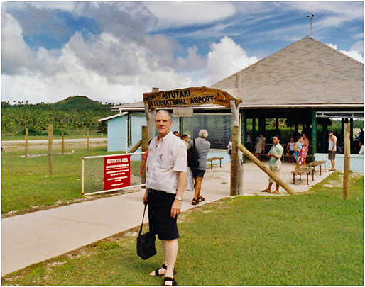 author at the arrival area of Aitutaki International Airport