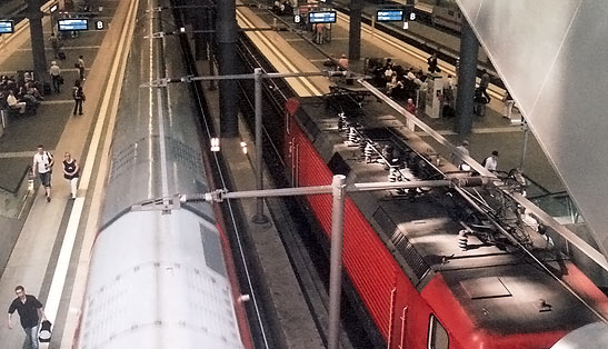 overhead view of trains at Berlin Central Station