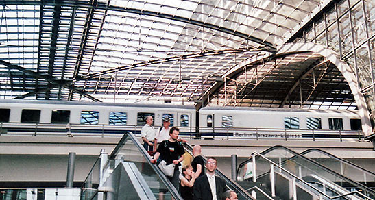 passengers going down on an escalator, Berlin Central Train Station