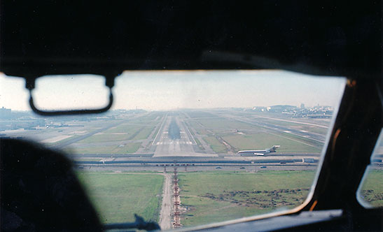 view of the LAX runway from approaching aircraft