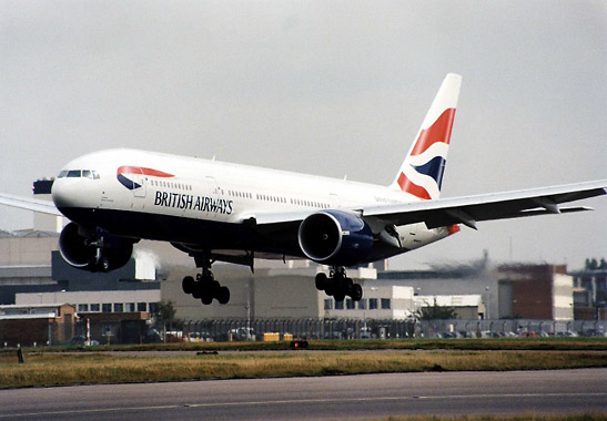 a Boeing 777 of British Airways taking off