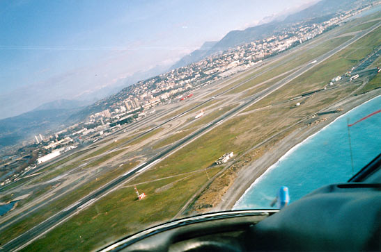 the ruunway at Nice aiport viewed from a helicopter