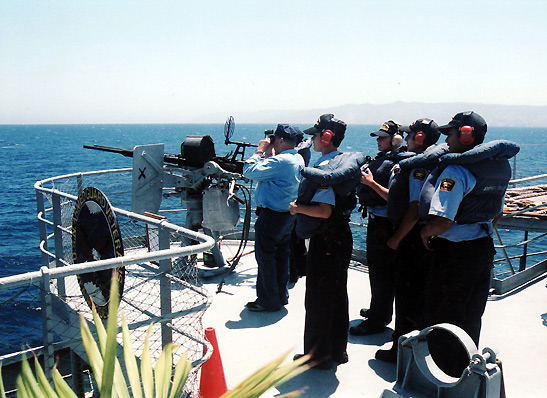 crew of 20mm. anti-aircraft gun on the Lane