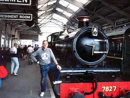 the author standing by a classic 1940s Great Western Railway engine