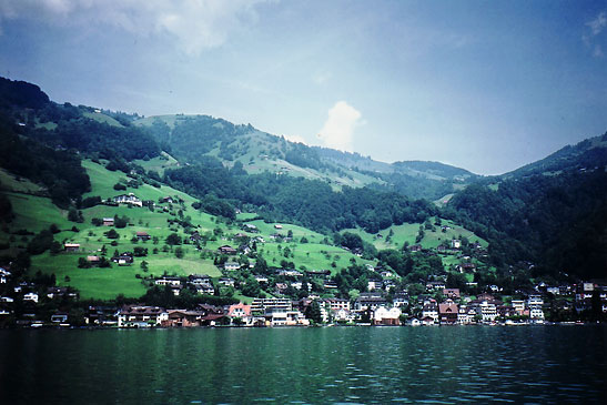 Swiss coastal villages as seen from a Swiss steamer