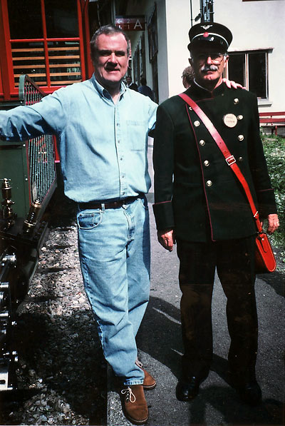 author with a Swiss Conductor on the Mt. Rigi railroad
