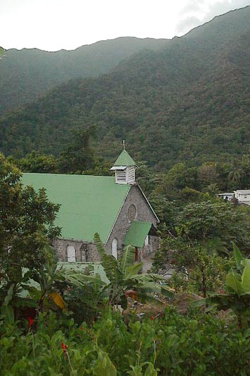 church amidst lush rainforest