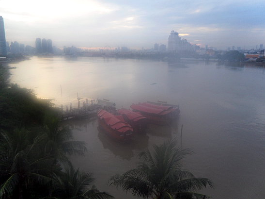 misty morning view of the Chao Phraya River from writer's suite