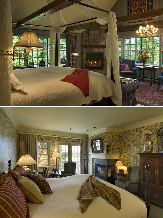 two of the 30 rooms at Manoir Hovey