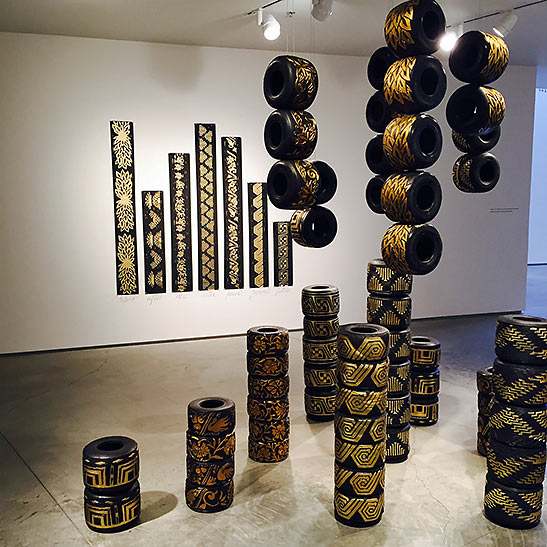 7 gold-and-black art installation at the Nevada Museum of Art