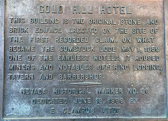 Gold Hill Hotel plaque