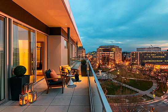 Dupont Circle Hotel terrace with a view of Washington DC