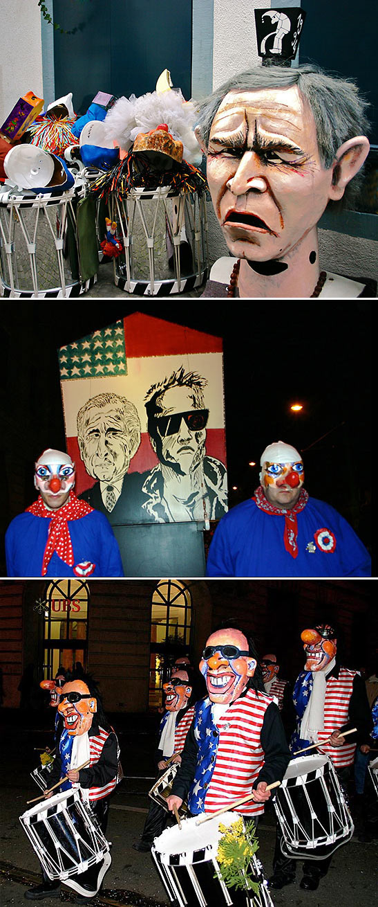 masks - including that of George Bush - at various parades