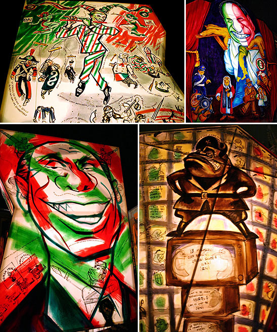 lanterns featuring Silvio Berlusconi and Benito Mussolini