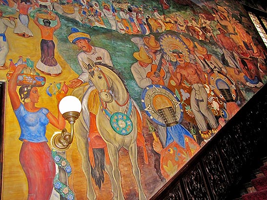 painting by muralist Cueva del Rio at the staircase in the Mexican Cultural Institute