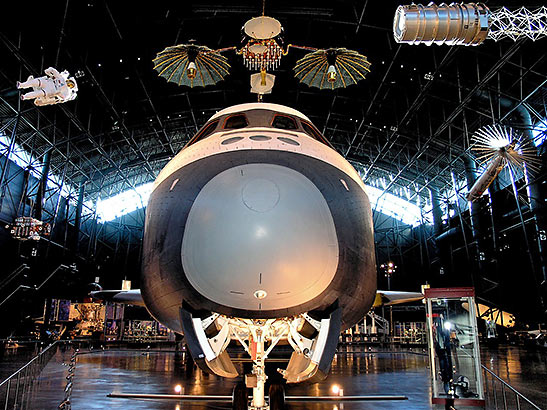 the Space Shuttle Discovery, in one of the giant hangers at the Air & Space Museum annex near Dulles Airport