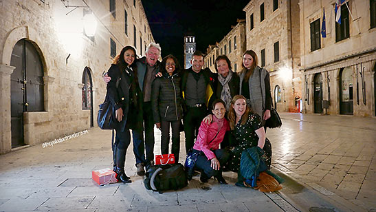 travel writers at a marble alleyway to Konobo Dalmatino, Dubrovnik