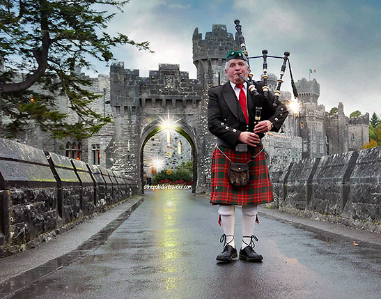 on the bridge to Ashford Castle