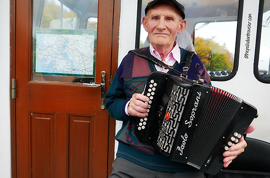 Martin playing aboard the M.V. Isle of Innisfree